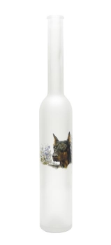 Opera-Flasche 350ml weiss-mattt, Mündung 17mm mit Dobermann-Hunde-Motiv  Lieferung ohne Verschluss, bei Bedarf bitte separat bestellen! Einzelstück!